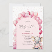 Roze Meisje's Olifant & Balloon Baby shower Kaart (Voorkant)