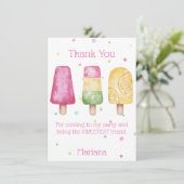 Roze meisjes Popsicle Birthday Party Hartelijk dan Kaart (Staand voorkant)