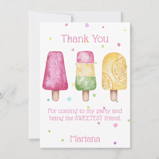 Roze meisjes Popsicle Birthday Party Hartelijk dan Kaart (Voorkant)