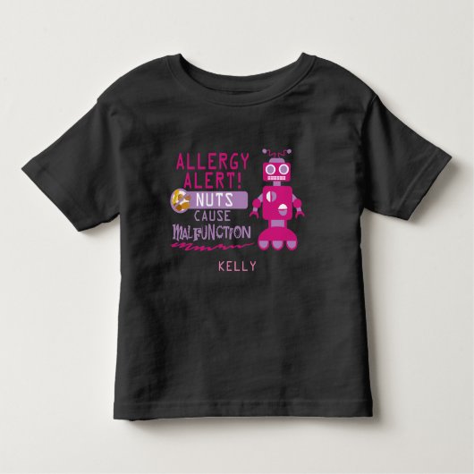 Roze Meisjes Robot Noten Allergie Waarschuwing T-s Kinder Shirts (Voorkant)