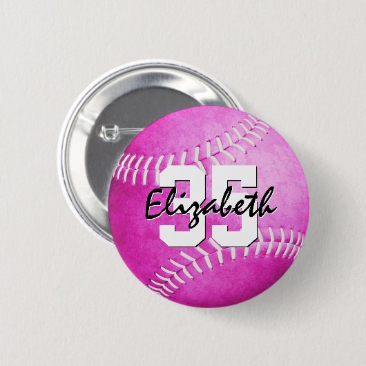 roze meisjes softball op maat ronde button 5,7 cm (Voorkant /achterkant)