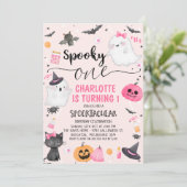 Roze Meisjes Spooky Een Halloween 1e Verjaardag Kaart (Staand voorkant)
