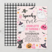 Roze Meisjes Spooky Een Halloween 1e Verjaardag Kaart (Voorkant / Achterkant)