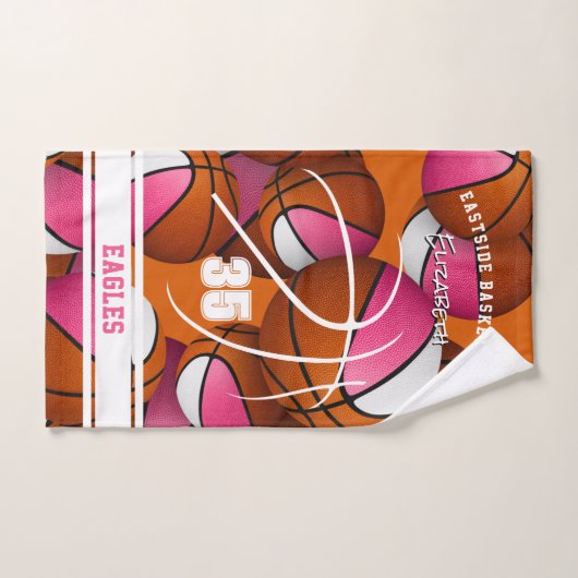 Roze Meisjes Sport Basketbal Speler Naam Handdoek (Handdoek)