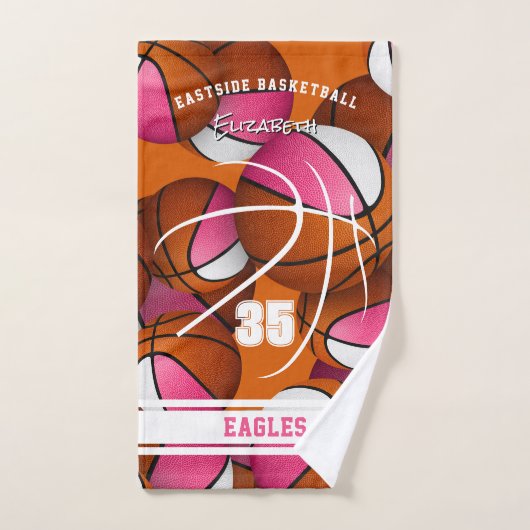 Roze Meisjes Sport Basketbal Speler Naam Handdoek (Handdoek)