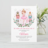 Roze meisjes Sugar Plum Fairy Birthday Invitation Kaart (Staand voorkant)