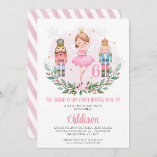 Roze meisjes Sugar Plum Fairy Birthday Invitation Kaart