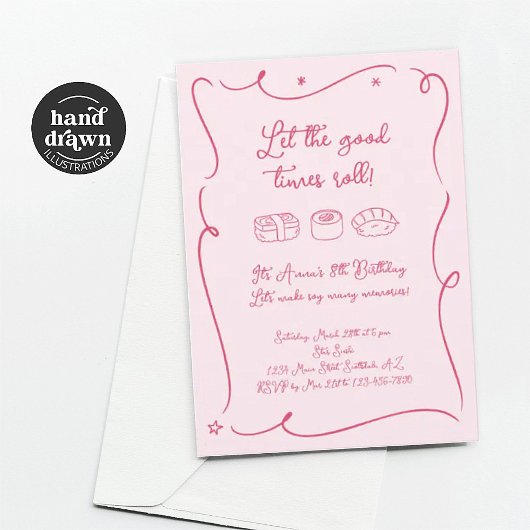 Roze Meisjes Sushi Uitnodiging
