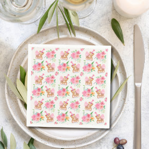 Roze Meisjes Teddybeer Ijs Met Pioenrozen Servet