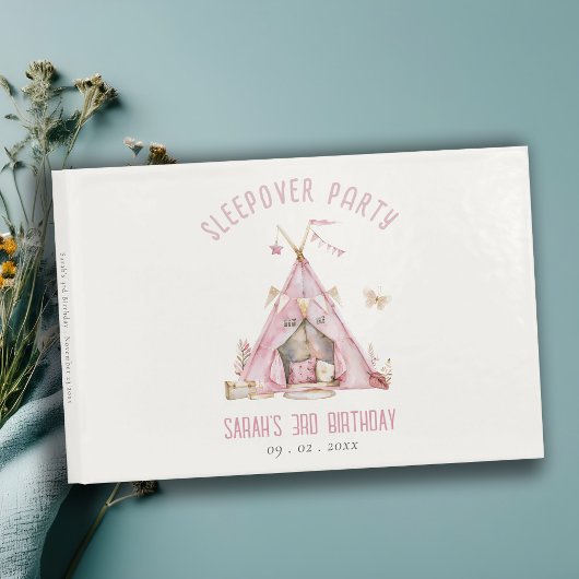 Roze Meisjes Tent Sleepover Slumber Verjaardagsfee Gastenboek