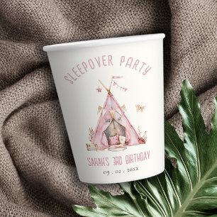 Roze Meisjes Tent Sleepover Slumber Verjaardagsfee Papieren Bekers