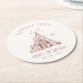 Roze Meisjes Tent Sleepover Slumber Verjaardagsfee Ronde Kartonnen Onderzetter (Gebogen)