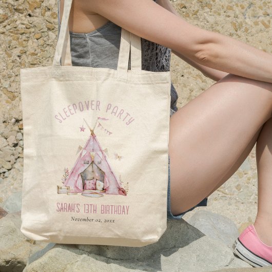 Roze Meisjes Tent Sleepover Slumber Verjaardagsfee Tote Bag