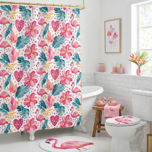 Roze Meisjes Tropische Flamingo Douchegordijn