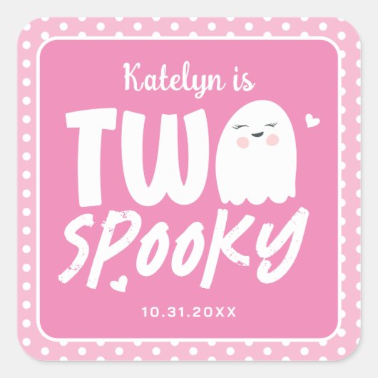 Roze Meisje's Twee Spooky Halloween 2e Verjaardag Vierkante Sticker (Voorkant)