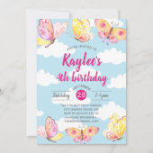 Roze Meisjes Vlinder Verjaardagsfeestje Kaart (Voorkant)
