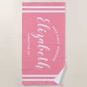 Roze Meisjes Weekend Monogram Naam Strandlaken (Voorkant)