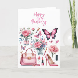 Roze Meisjesachtig Elegante Chic Vrouwelijke Schoo Bedankkaart