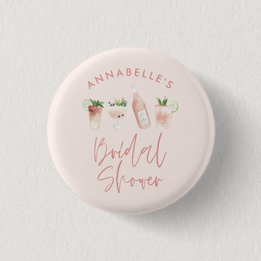 Roze meisjesachtig modern cocktail script bruidsdo ronde button 3,2 cm (Voorkant)