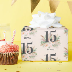 Roze meisjesachtig waterverf bloemige leeftijd ele cadeaupapier