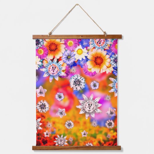 Roze Meisjesachtige Artistieke Bloemcollage Kunstw Hangend Wandkleed (Voorkant)