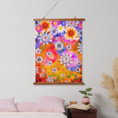 Roze Meisjesachtige Artistieke Bloemcollage Kunstw Hangend Wandkleed (Slaapkamer)