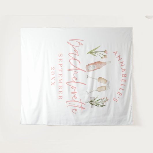 Roze meisjesachtige bloemige champagne vrijgezelle wandkleed (Voorkant (horizontaal))