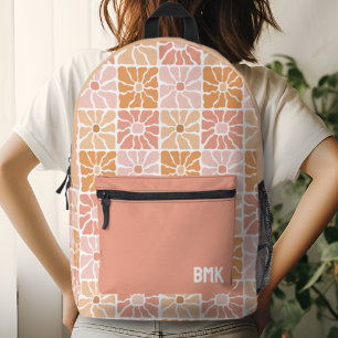 Roze Meisjesachtige Bloemige Vierkanten Groovy Mon Bedrukte Rugzak