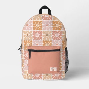 Roze Meisjesachtige Bloemige Vierkanten Groovy Mon Bedrukte Rugzak