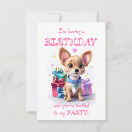 Roze Meisjesachtige Chihuahua Verjaardagsfeestje  Kaart