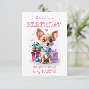 Roze Meisjesachtige Chihuahua Verjaardagsfeestje  Kaart