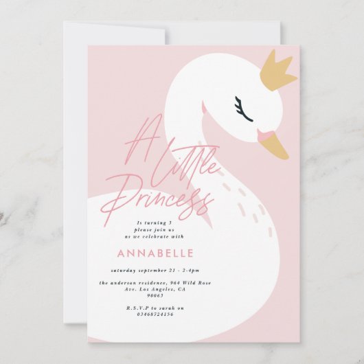 Roze meisjesachtige elegante foto mooie zwaan kind kaart (Voorkant)