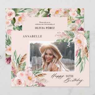 Roze meisjesachtige elegante moderne bloemfoto ver kaart