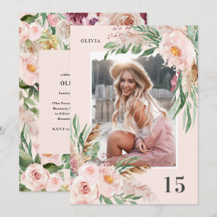 Roze meisjesachtige elegante moderne bloemfoto ver kaart