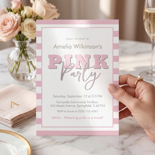 Roze Meisjesachtige feest Script Feest Aankondigin Kaart