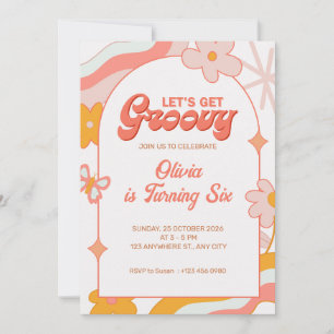Roze Meisjesachtige Groovy 6de Verjaardagsfeest Ui Kaart