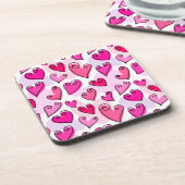 Roze Meisjesachtige Harten Mooie Romantische Valen Drankjes Onderzetter (Linkerzijde)