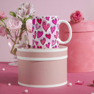 Roze Meisjesachtige Harten Mooie Romantische Valen Koffiemok