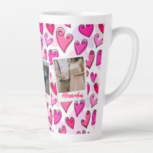 Roze Meisjesachtige Hartjes Cute Romantische Valen Latte Mok