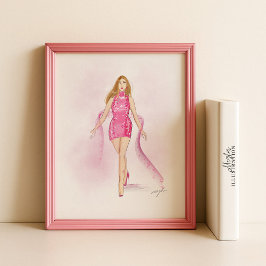 roze, meisjesachtige, mode schets, poster