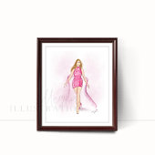 roze, meisjesachtige, mode schets, poster