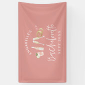 Roze meisjesachtige moderne champagne vrijgezellen spandoek (Verticaal)