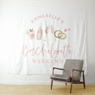 Roze meisjesachtige moderne champagne vrijgezellen wandkleed