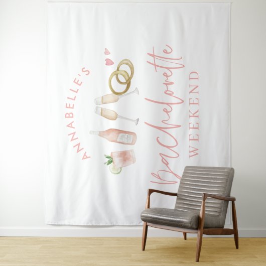 Roze meisjesachtige moderne champagne vrijgezellen wandkleed (In situ)