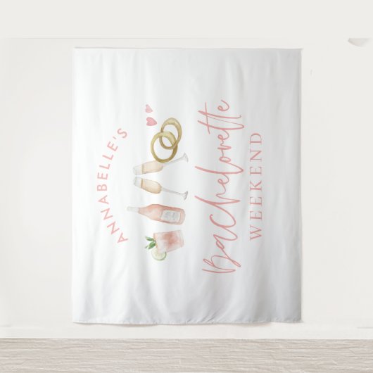 Roze meisjesachtige moderne champagne vrijgezellen wandkleed (Voorkant)