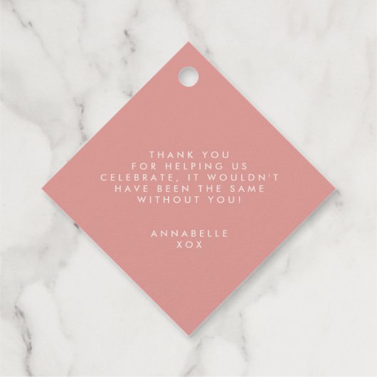 Roze meisjesachtige moderne cocktail script bruids bedankjes labels (Achterkant)