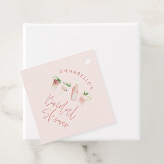 Roze meisjesachtige moderne cocktail script bruids bedankjes labels (In situ)