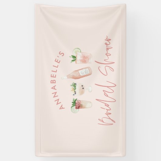 Roze meisjesachtige moderne cocktail script bruids spandoek (Verticaal)