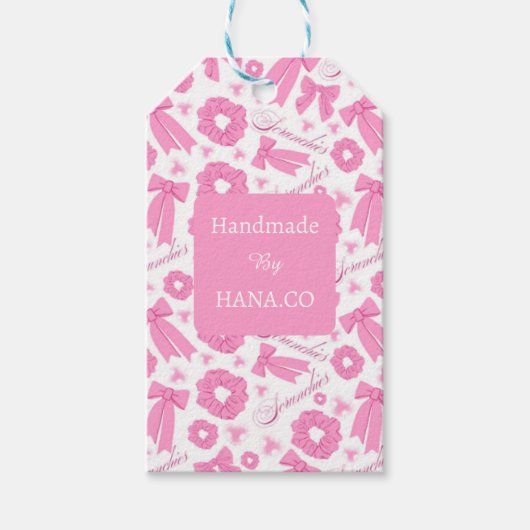 Roze Meisjesachtige Scrunchies Patroon Mooie Haar Cadeaulabel (Voorkant)