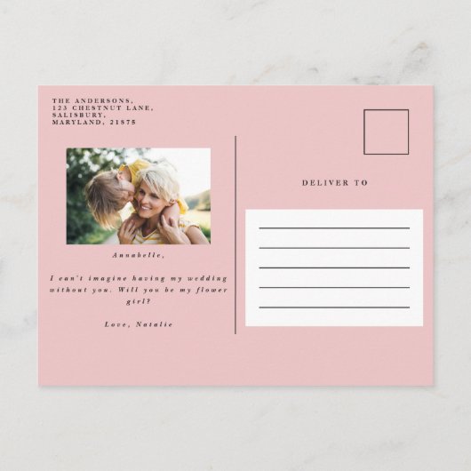 Roze meisjesachtige waterverf bloem chic bloemenme uitnodiging briefkaart (Achterkant)